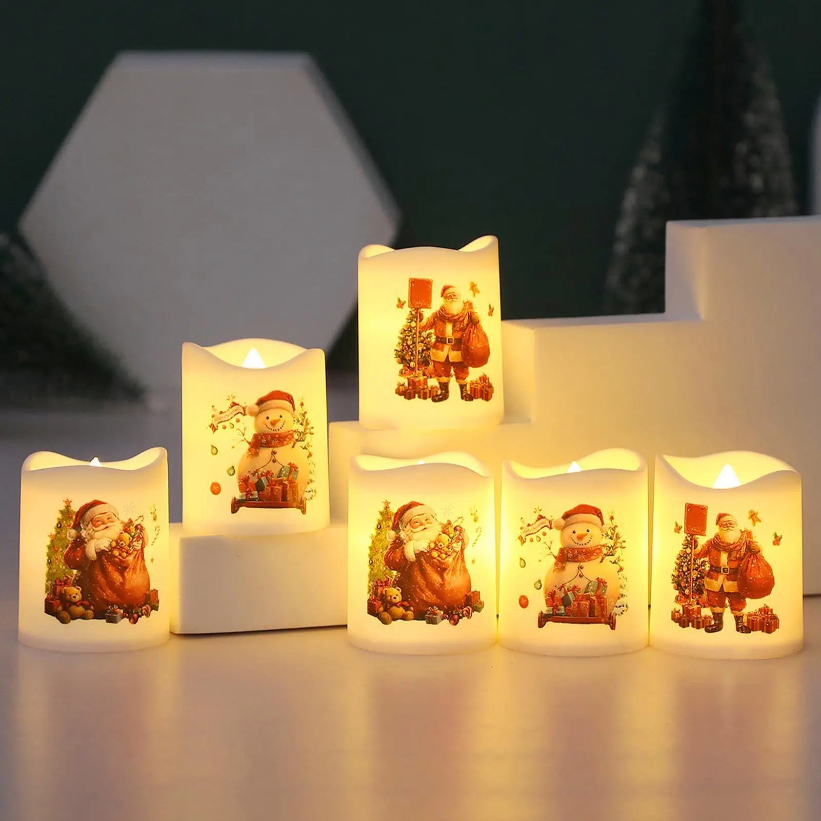 LED Christmas Candles Flameless Santa Claus Snowman Electronic Candle