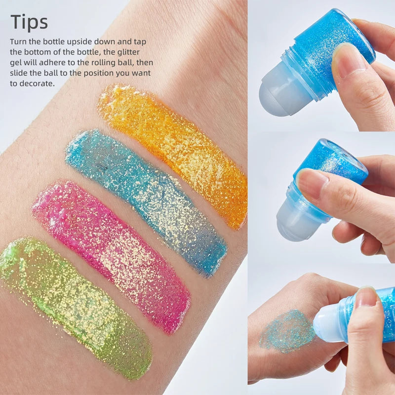 Rolling Sequin Face Body Glitter Gel Lasting Shine Sparkling Sequins Glitter Gel for Carnival Parties Festival and Stage Makeup Zpaxo