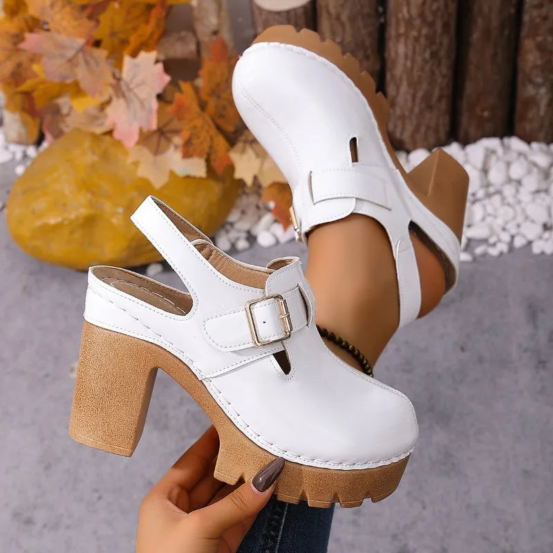 Women's Vintage Round Closed Toe Comfortable Heel Sandals Summer Zpaxo WHITE 35
