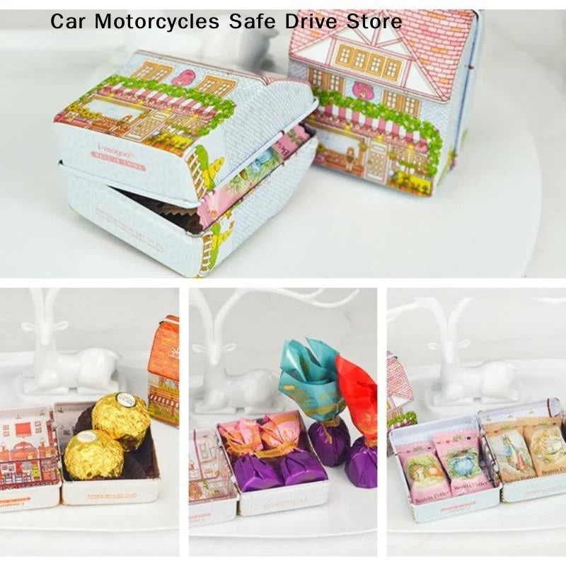 Metal Storage Box Mini Vintage Organizer House-shaped Can Candy Zpaxo