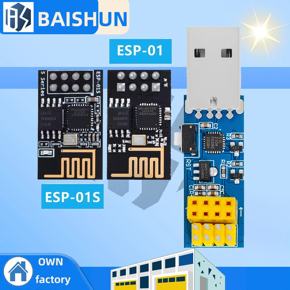 ESP-01/ESP-01S ESP8266 WiFi Development Board – CP2104 USB-to-TTL Auto-Flasher with One-Click Firmware Upload (No Manual Reset) Zpaxo
