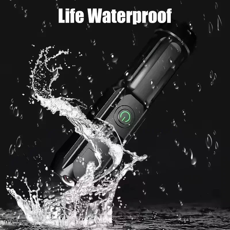 Rechargeable Zoomable LED Flashlight – IPX6 Waterproof Torch