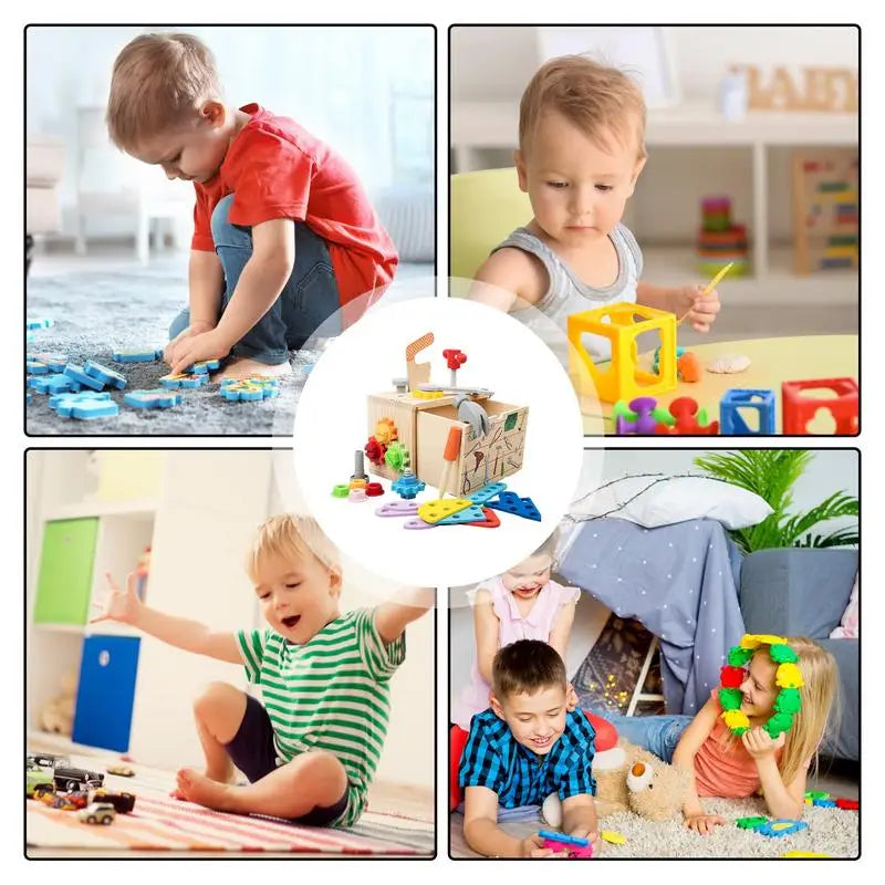 Wooden Kids Tools With Box Play Wooden Tool Kit Pretend Tool Set Construction Toy STEM Learning Role Play Educational Toys For Zpaxo