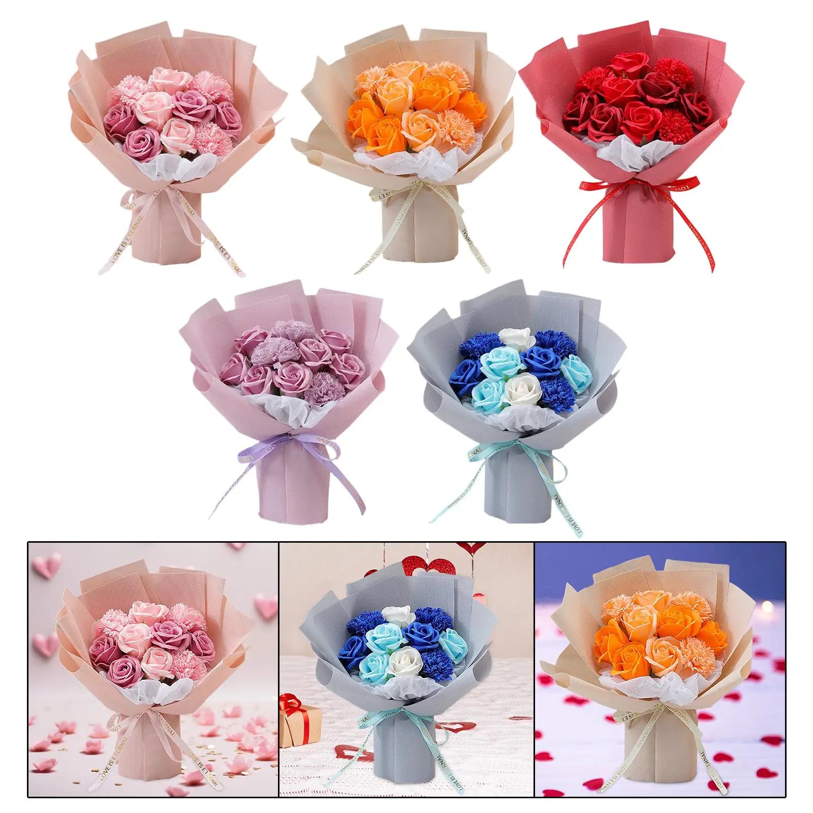 Rose Bouquet Soap Flower Message Card Tote Bag Engagement Valentines Zpaxo
