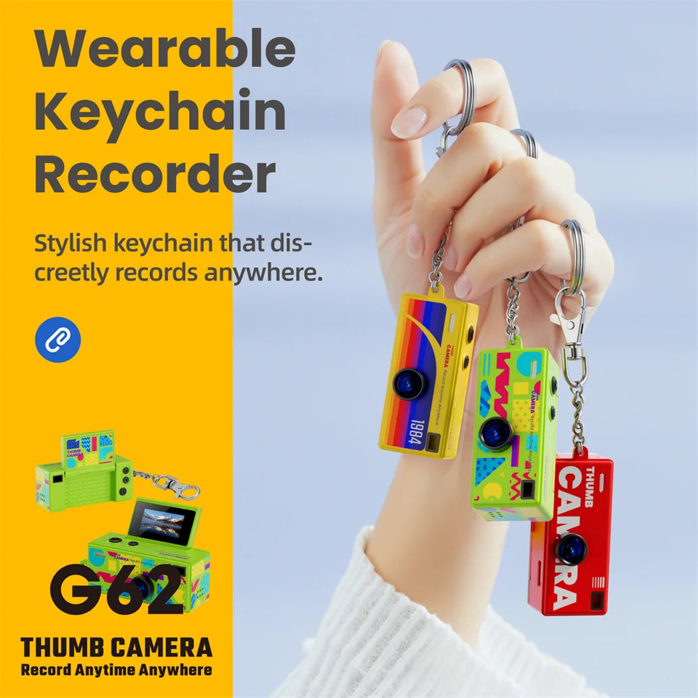 G62 Keychain Thumb Camera 0.96 Inch Retro Mini Action Camera 1080P Very Small Camcorder Audio Video Recorder Support Memory Card Zpaxo
