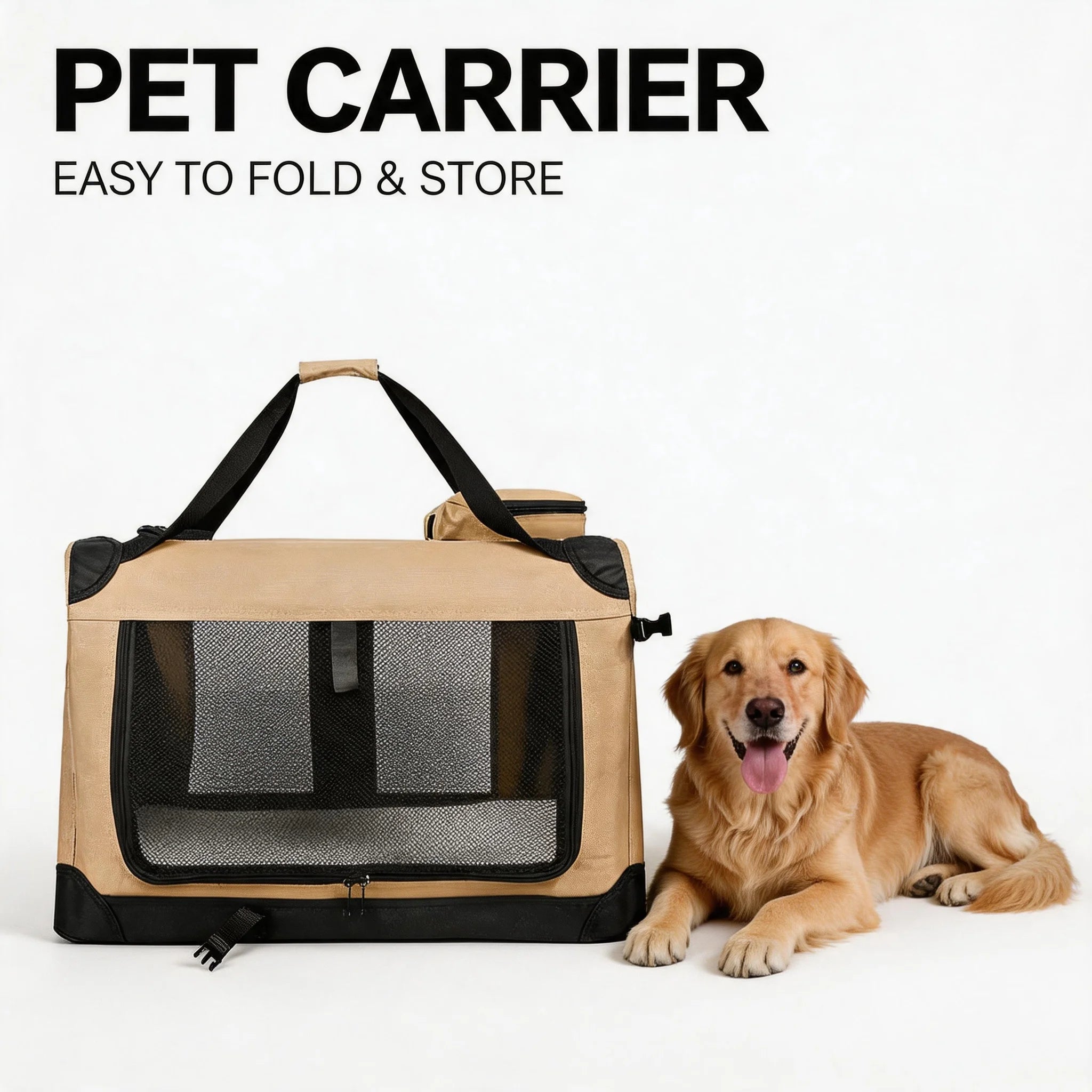 Foldable 3-Door Soft Dog Crate | Travel Pet Carrier with Mat