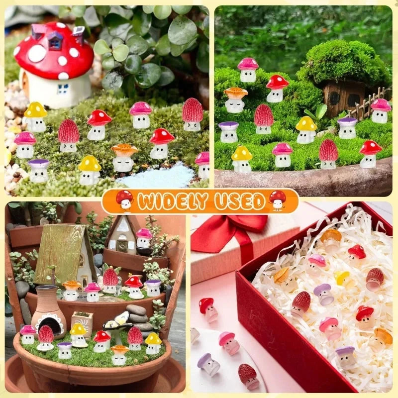24 48 Mini Glowing Mushroom Resin Ornaments Cute Little Decorations