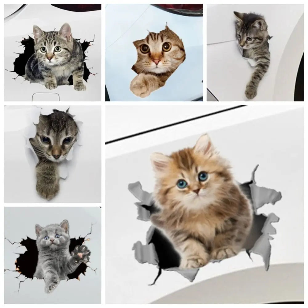 3D Cat Car Stickers Waterproof Universal Crack Sticker Animal Styling Zpaxo