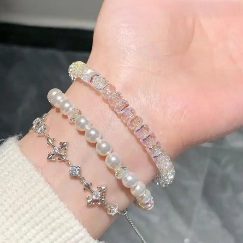 Iridescent Crystal Beaded Bracelet for Women – Sparkly Glass