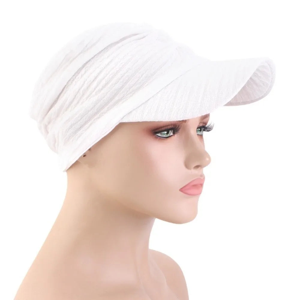Simple Solid Color Headwraps Hat Wide Brim Casual Sun Hat Baseball Hijab Cap Women Zpaxo White