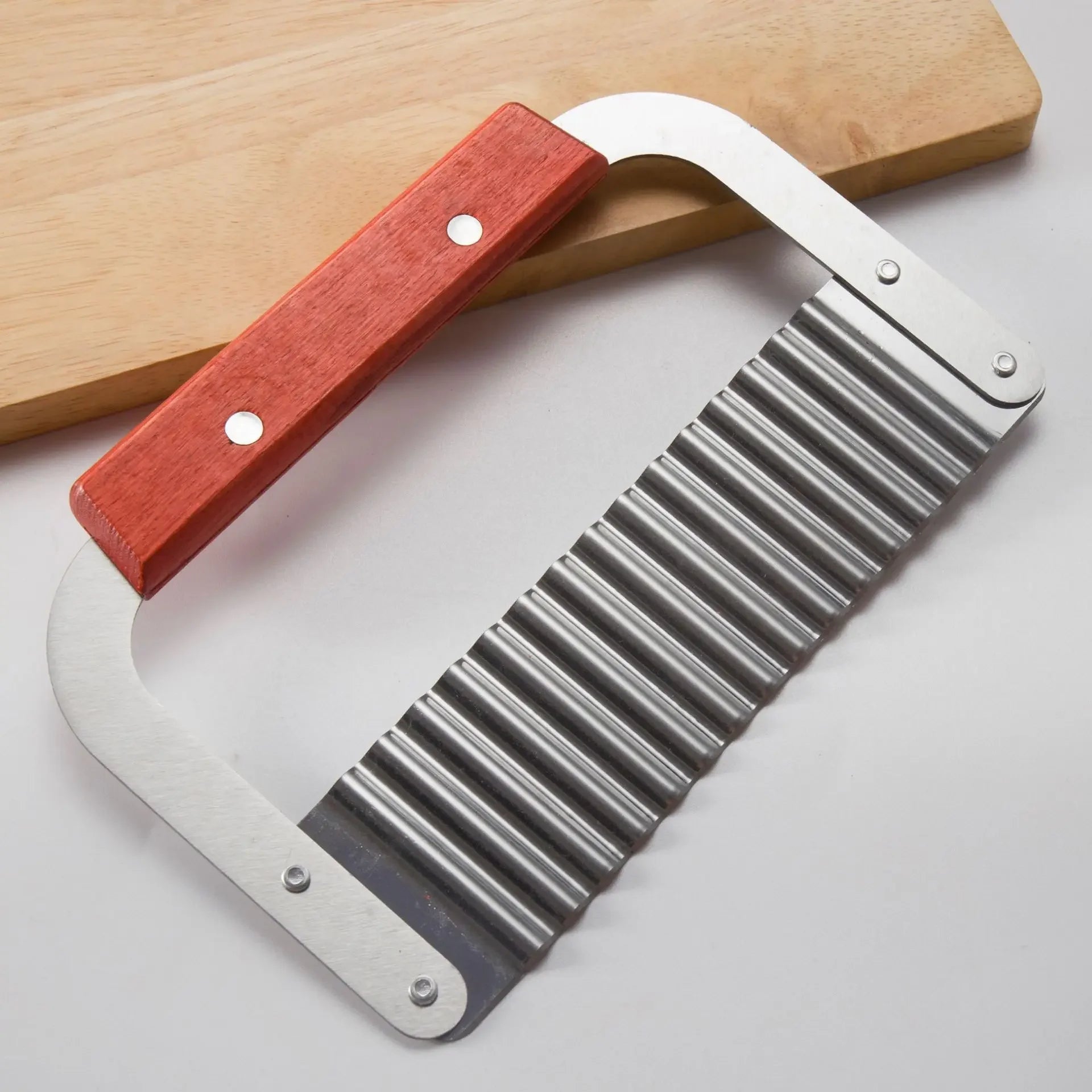 Crinkle Wave Knife – Stainless Steel & Wooden Handle Crinkle Wave Knife Zpaxo