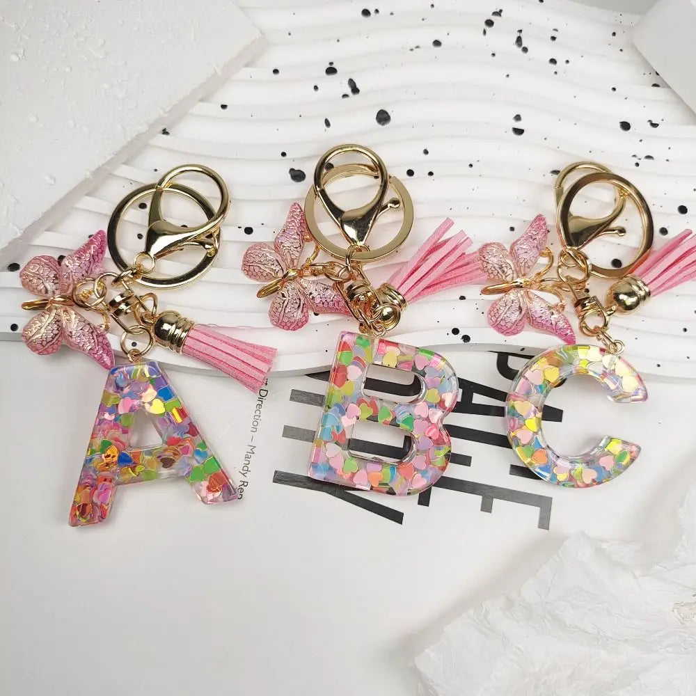 Dreamy 26 Letter Keychain Sequin Alphabet Butterfly Initial Keyring Butterfly Tassel Alphabet Key Chain Handbag DecorWomen Zpaxo