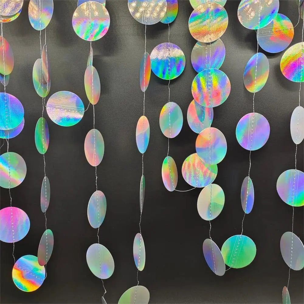 4M 13 12ft Holographic Circle Shiny Garlands Iridescent Paper Banner