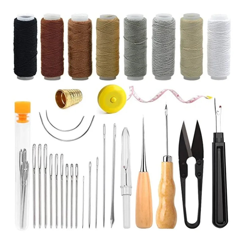 Upholstery Repair Sewing Kit Heavy Duty Sewing Kit Leather Working Tools with Awl Tools,Hand Stitching Needles,Thread Zpaxo