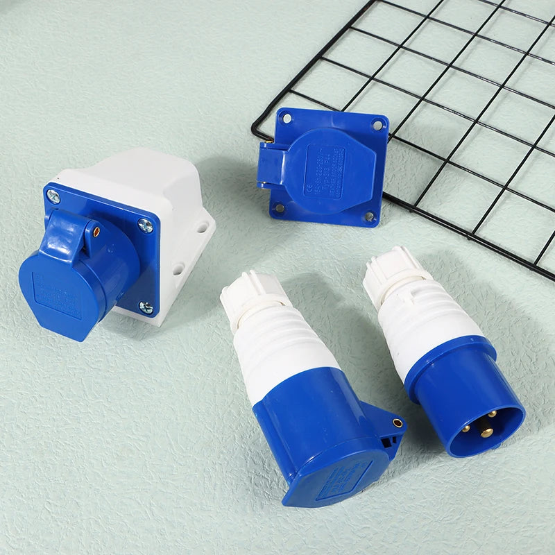 220V 16A 3 Pin Industrial Waterproof Plugs/Socket Male/Female Connector IP44 2P For Caravan Motorhome Trailer Truck Yacht Zpaxo