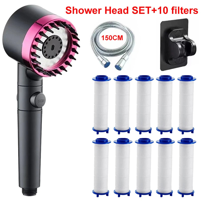 4 Modes Showerhead Pressure Shower Head Water Filtration Massage Zpaxo Purple Set C