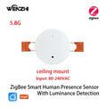 ZigBee Wifi 5.8/24G MmWave Radar Human Presence Motion Sensor Luminosity/Distance Detection 5/110/220V Tuya Smart Life Home DIY Zpaxo 5.8G Ceiling ZigBee China Mainland