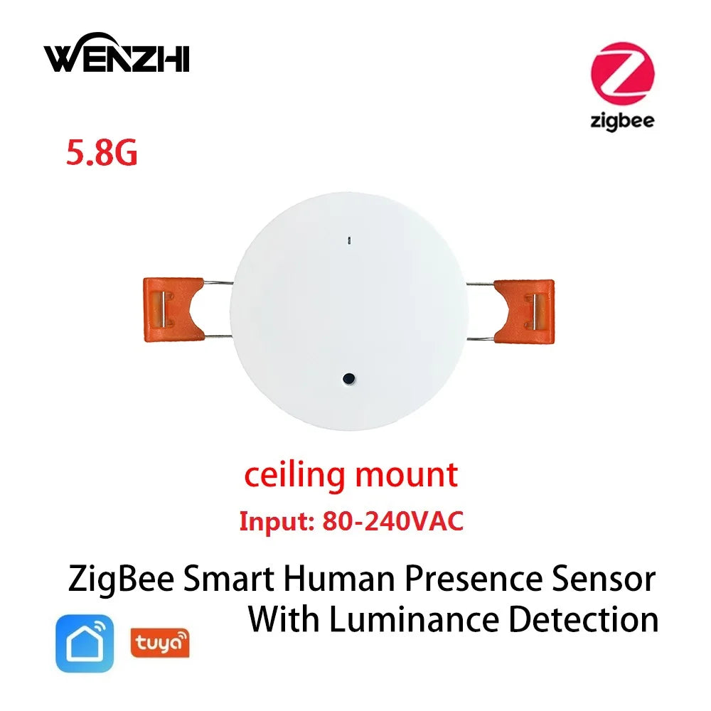 ZigBee Wifi 5.8/24G MmWave Radar Human Presence Motion Sensor Luminosity/Distance Detection 5/110/220V Tuya Smart Life Home DIY Zpaxo 5.8G Ceiling ZigBee China Mainland