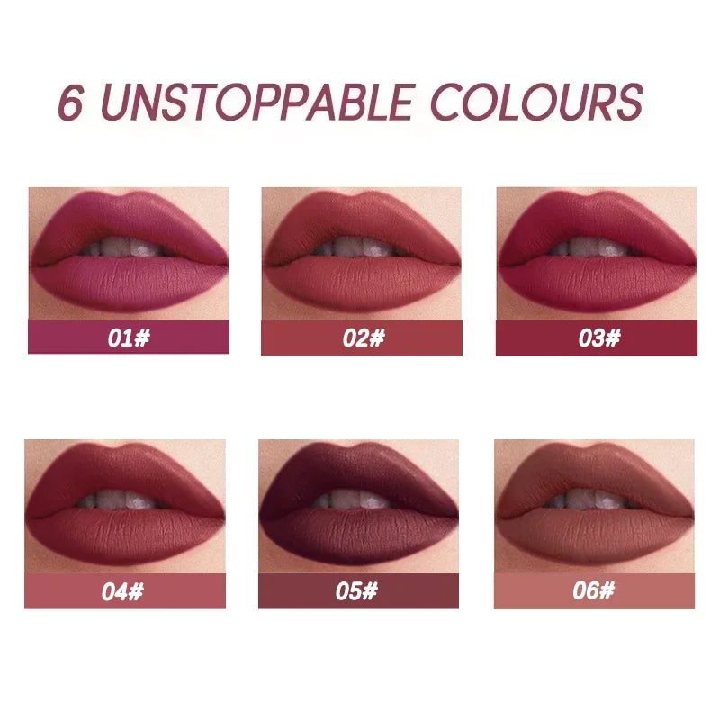 Six-color velvet lip liner and lipstick pen set - Waterproof, long-lasting, easy to apply, dual-function lip cosmetics Zpaxo