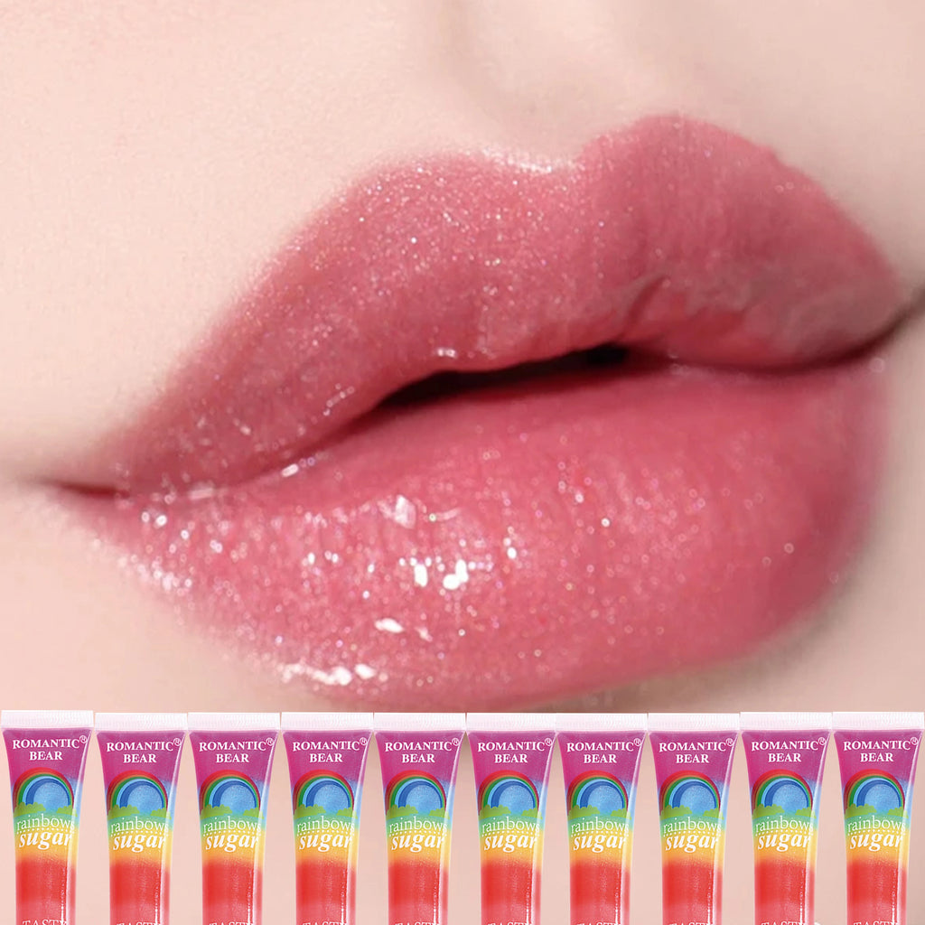 4/6/8/10/12pcs Rainbow Pearl Lip Gloss Glitter, Rainbow Jelly Lip Gloss, Sparkling Lips, Moisturizing Lip Skin Zpaxo 10pcs