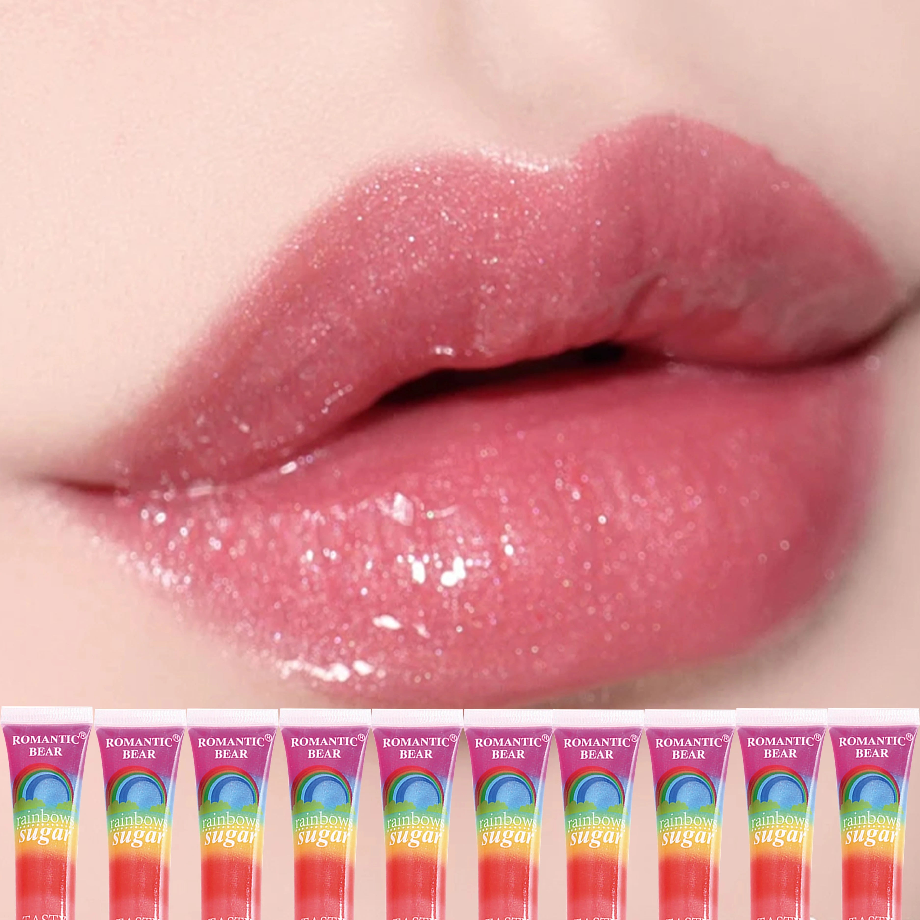 4/6/8/10/12pcs Rainbow Pearl Lip Gloss Glitter, Rainbow Jelly Lip Gloss, Sparkling Lips, Moisturizing Lip Skin Zpaxo 10pcs