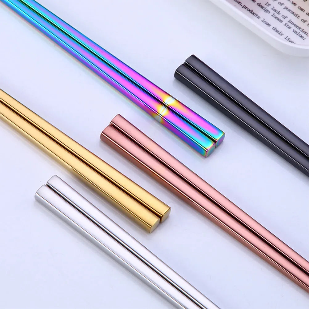 Pair Stainless Steel Electroplated Square Chopsticks Reusable