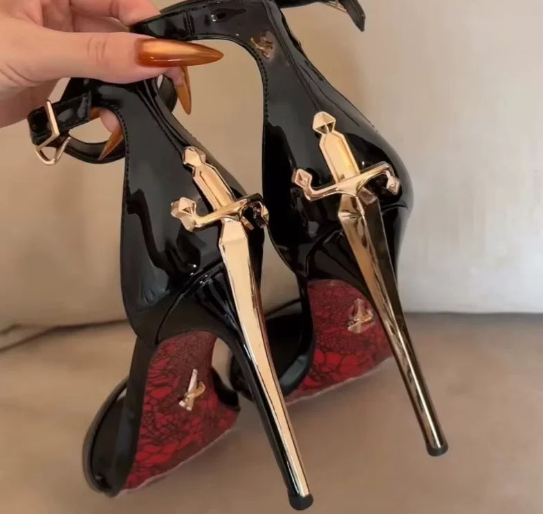 Fashion Womens Heel Metal Scepter Stiletto Pointed Leather Women Zpaxo 40 black