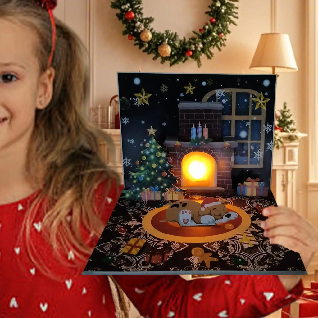 Christmas Popup Cards Musical Greeting Light Santa Projection 3D
