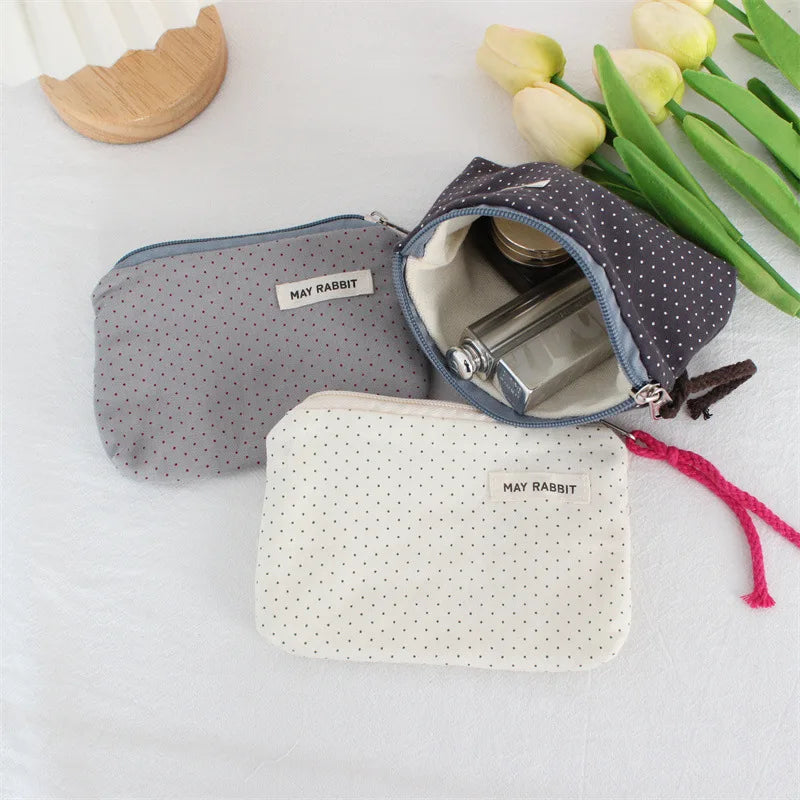 Korean Canvas Coin Purse – Polka Dot & Heart Mini Zipper Pouch Canvas Coin Purse Zpaxo