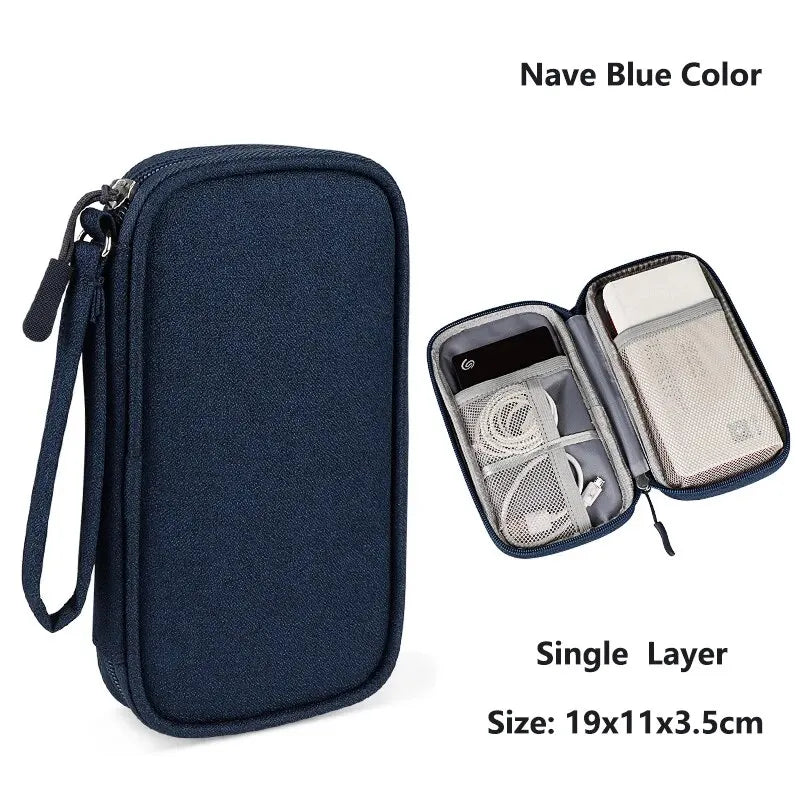 Electronics Organizer Bag Waterproof Carrying Pouch Travel Bags Universal USB Charging Cable Management Storage Bag Accessories Zpaxo Navy Single layer