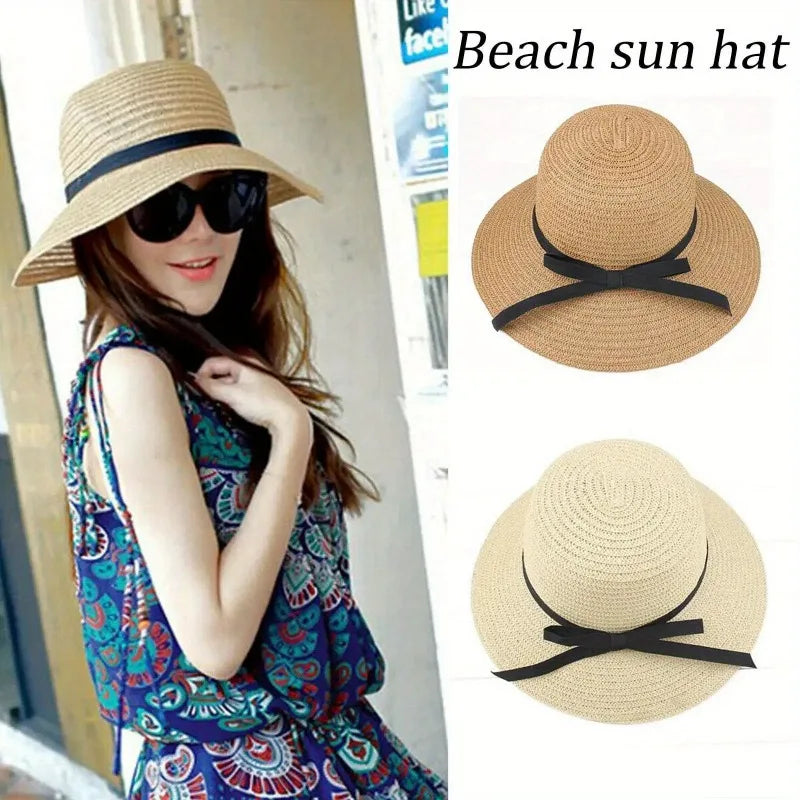 Summer Straw Hat Big Wide Brim Foldable Beach Sun Floppy Block UV