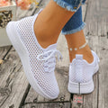 Women's Breathable Mesh Sneakers Lace-up White Walking Shoes Non-slip