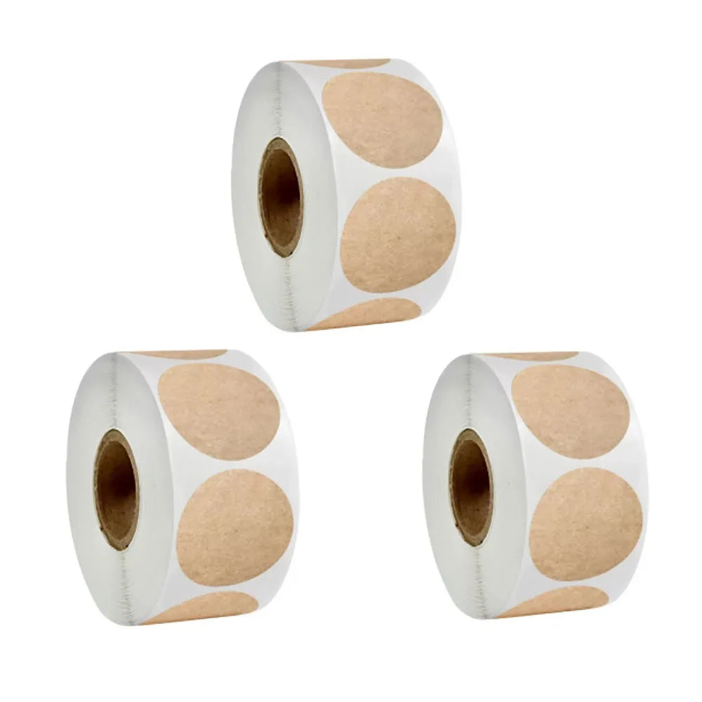 500pcs Roll Handmade with Round Stickers Vintage Kraft Paper Stickers Stationery Label Baking Kraft Paper Sticker Scrapbook Gift Zpaxo 3 roll