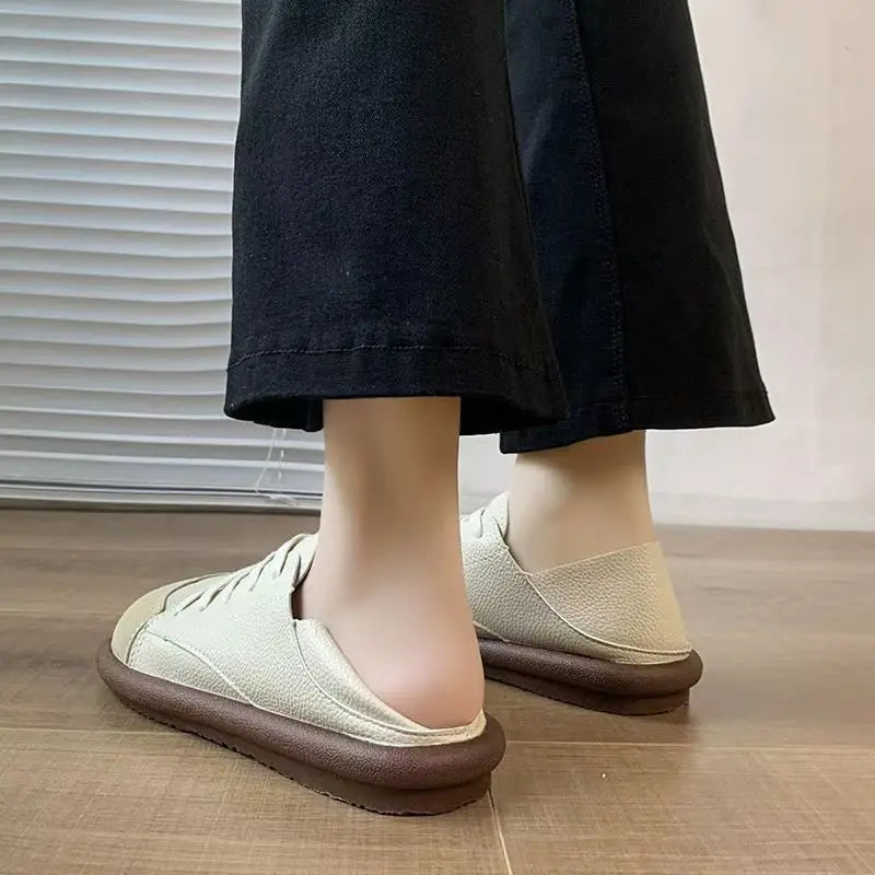 Sneakers Women Shoes Loafers Lace Up Leather Flat Spring Ladies
