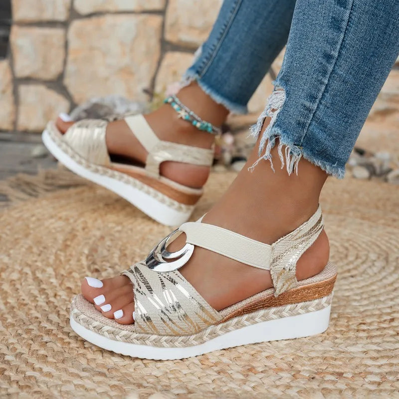 Women's Sandals Metal Buckle Embellishment Wedge Thick Bottom Women Zpaxo