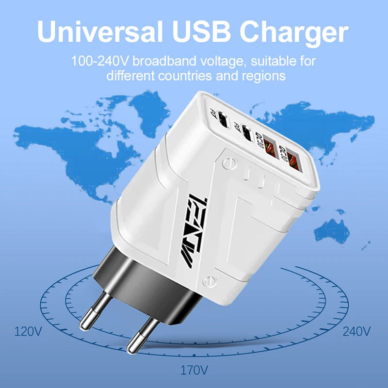 120w 4 Ports Usb C Charger Fast Charging 3 0 Phone Wall Adapter Eu Us