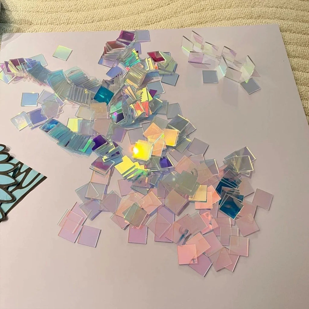 50 Rainbow Holographic Acrylic Squares Colored Boards Panels