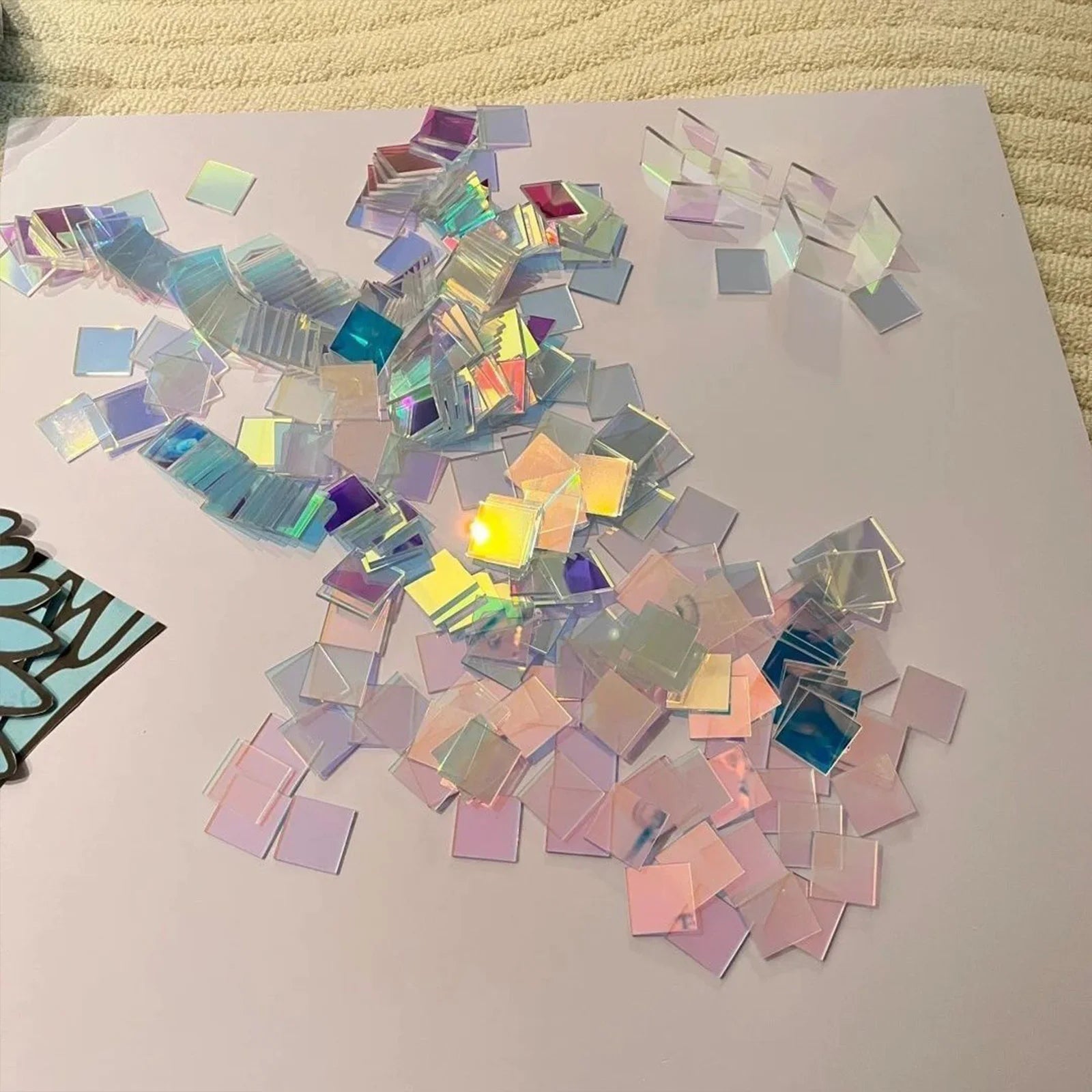 50 Rainbow Holographic Acrylic Squares Colored Boards Panels