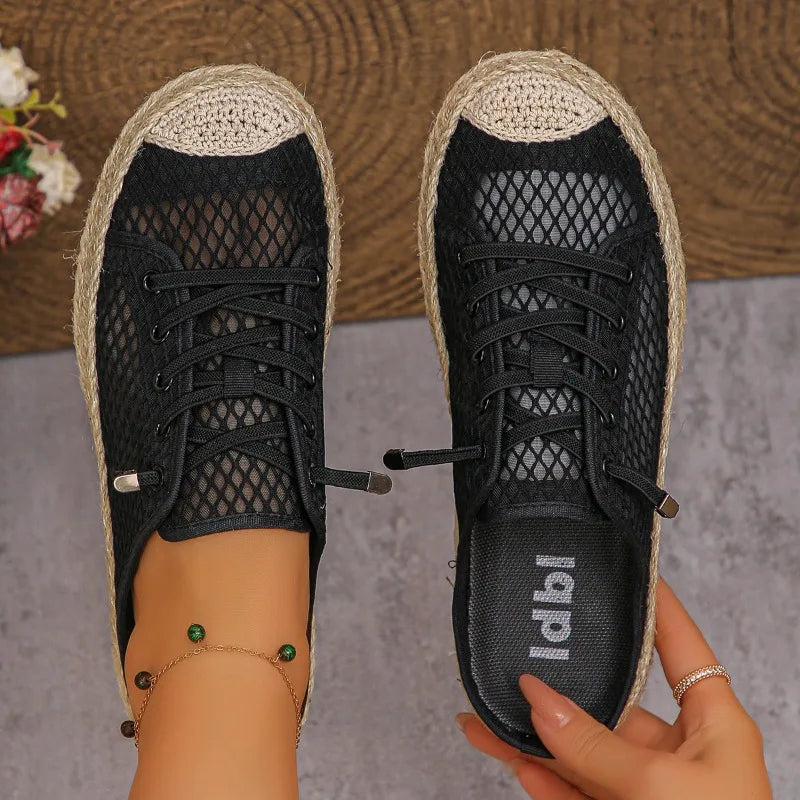 Women's Flat Lightweight Sneakers Solid Braid Hollow Breathable Zpaxo