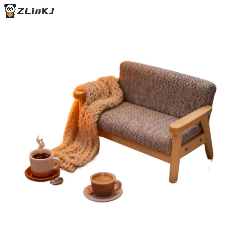 ▶1Pcs Simulation Miniature Living Room Chair 1:12 Mini Dollhouse Furniture Wooden Double Sofa Kids Pretend Play Doll House Decor Zpaxo
