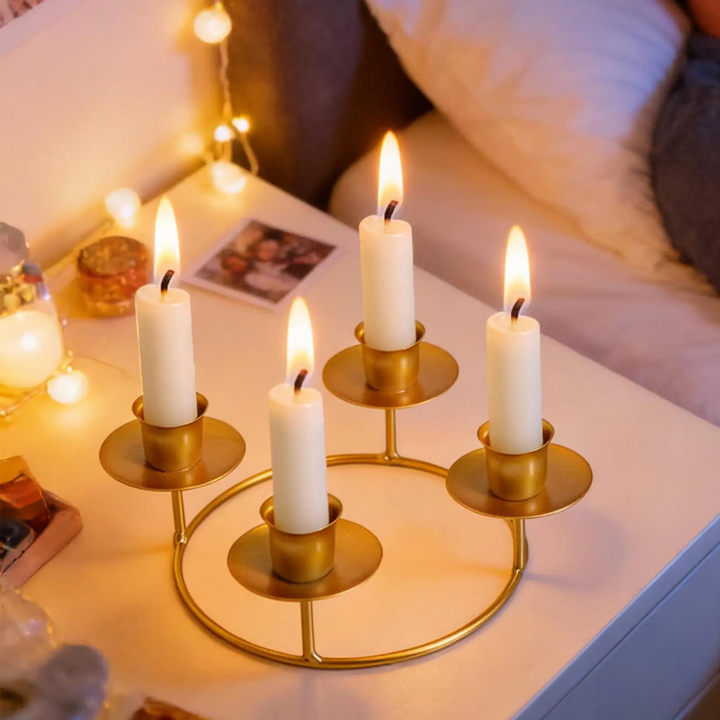 Gold Candle Holders Metal Round Display Stand Advent Wreath Stick