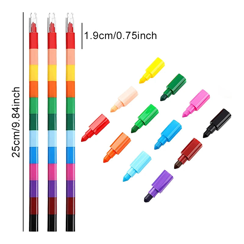 12-Color Building Block Crayons Fun Rainbow Color Stackable Drawing Crayons Graffiti Pen Art Supplies Birthday Gift Boy Girl Zpaxo