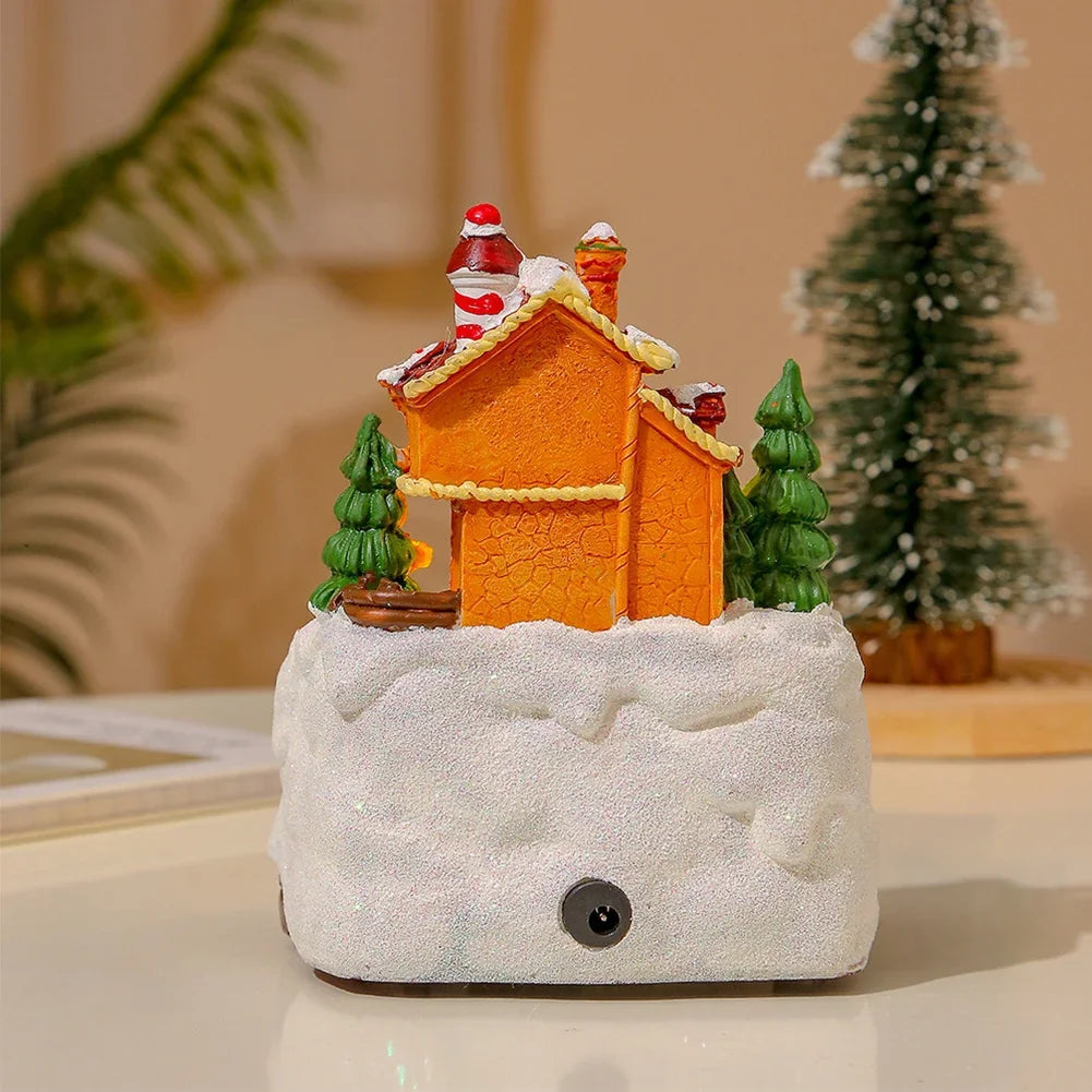 Christmas Music Box Snow House Ornaments with LED Light Resin Rotating Music Figurines Home Christmas Decorations New Year Gift Zpaxo