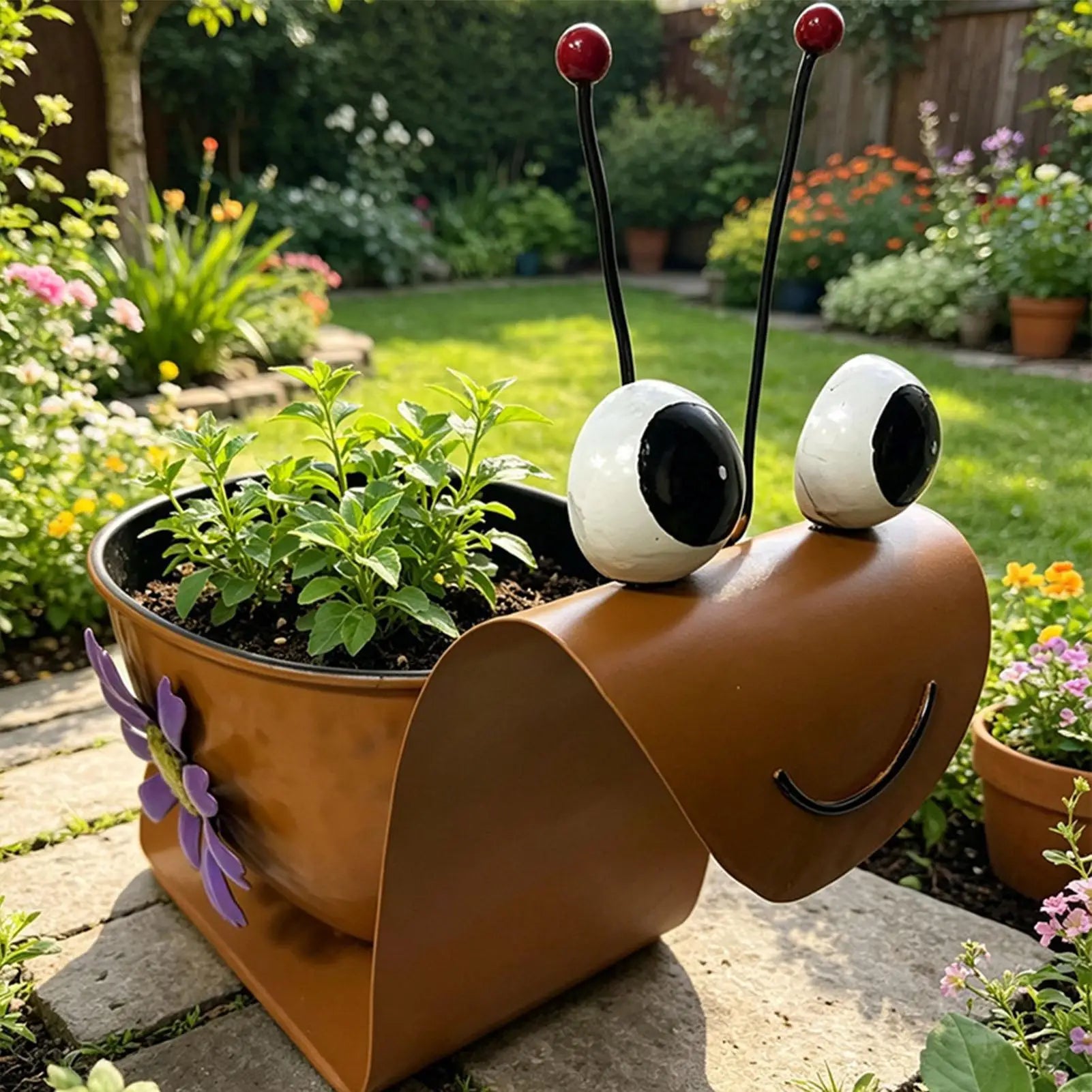 Snail Planter Cute Metal Home Decor Rustic Whimsical Planters