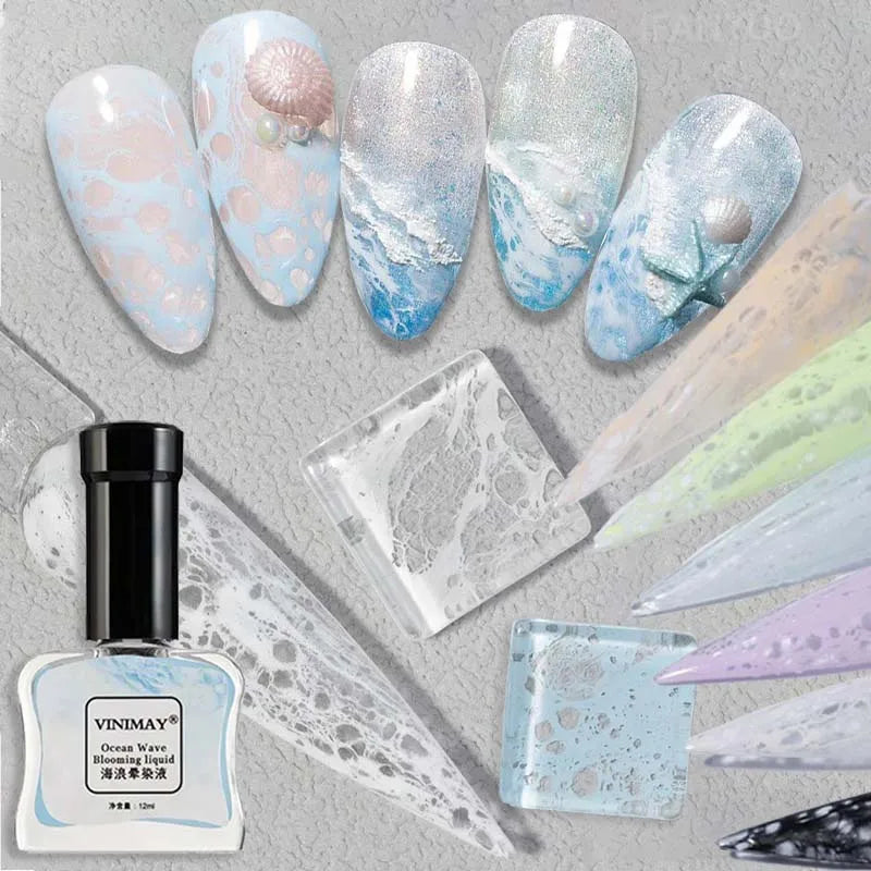 Bubble Ocean Wave Nail Art Glue Poke White Black Lace Hollow Gradient