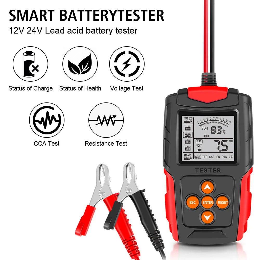 12V 24V Car Motorcycle Battery Tester SOH SOC CCA IR Measurement