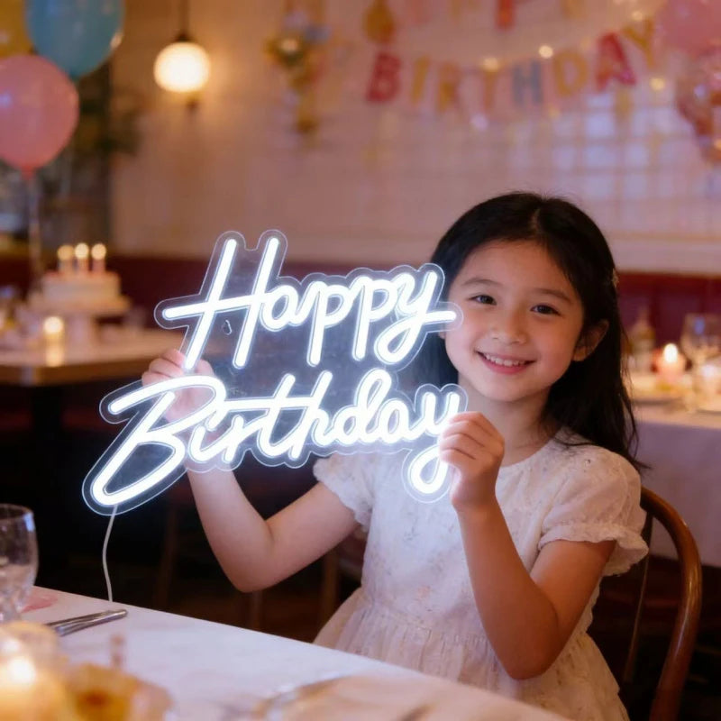Happy Birthday LED Neon Sign Wall-mounted Party Supplies Illuminated