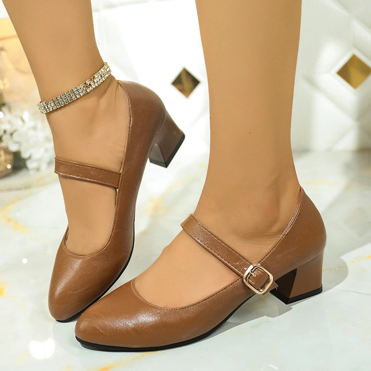 Heels Platform Pumps Women 2025 Spring Ankle Buckle Thick Heeled Mary