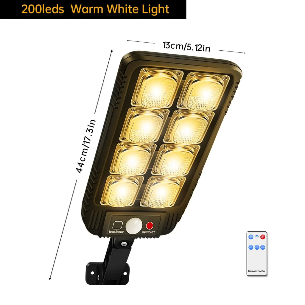 Solar Street Lamp IP65 Waterproof Outdoor Motion Sensor COB LED Zpaxo 200LED-Warm