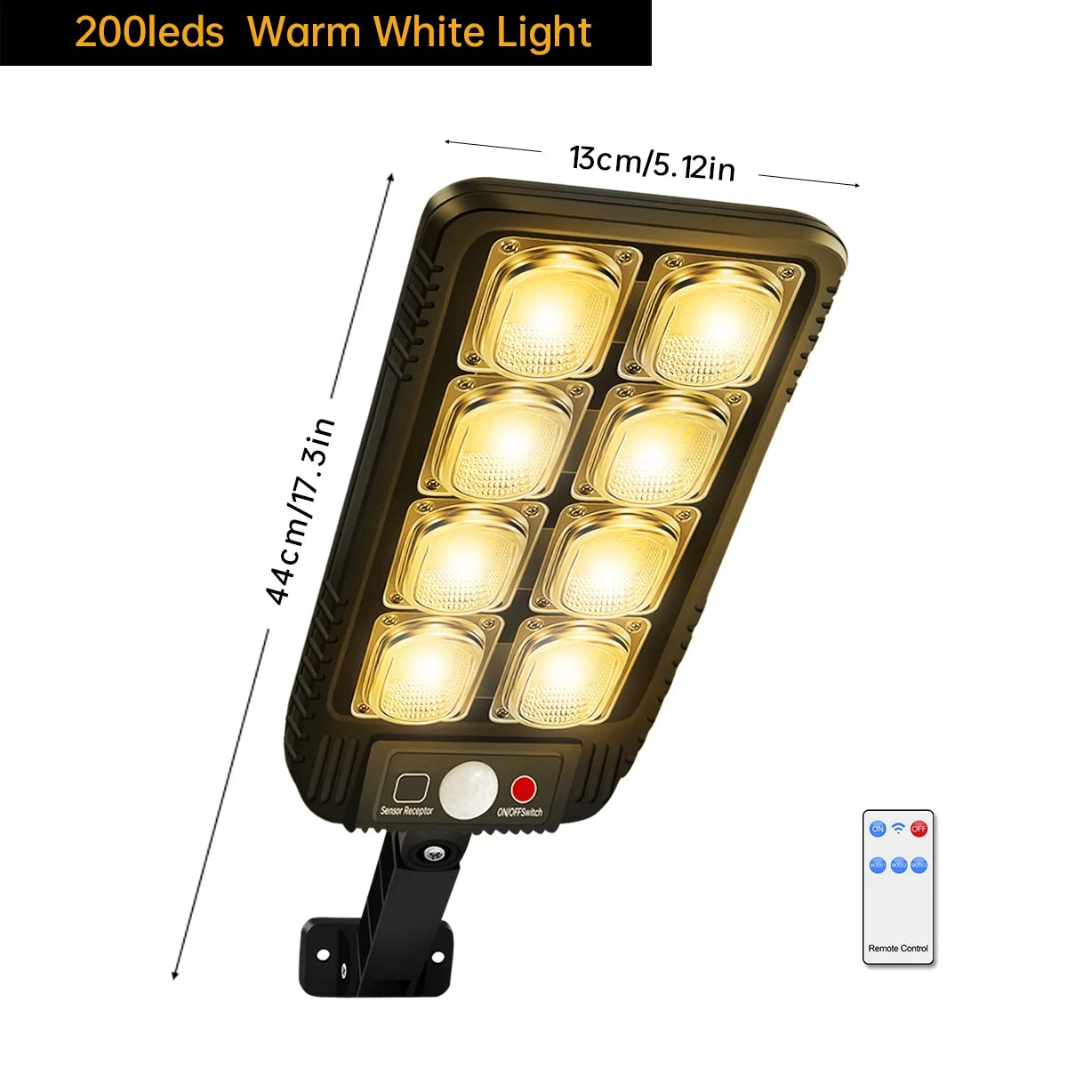 Solar Street Lamp IP65 Waterproof Outdoor Motion Sensor COB LED Zpaxo 200LED-Warm